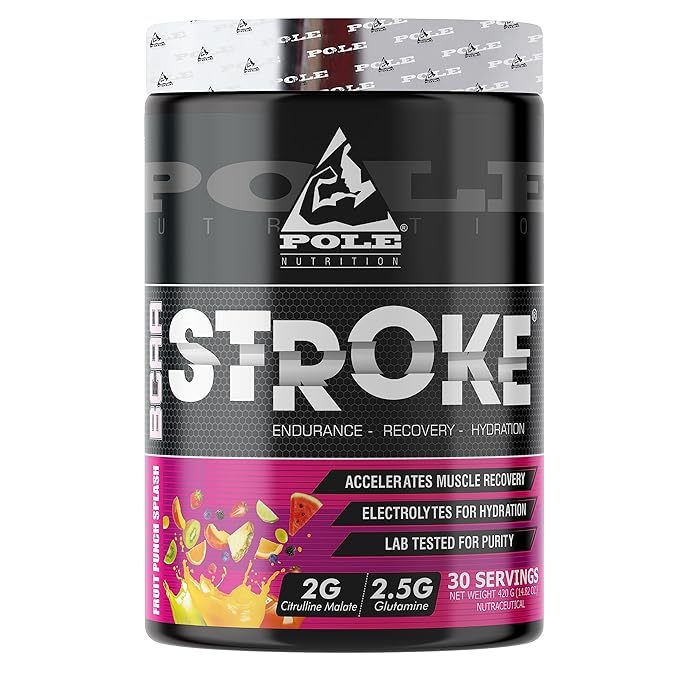 Pole Nutrition BCAA Stroke Endurance, Recovery, and Hydration | 2G Citrulline Malate, 2.5G Glutamine | 30 Servings, 420g - Fruit Punch Splash Flavor